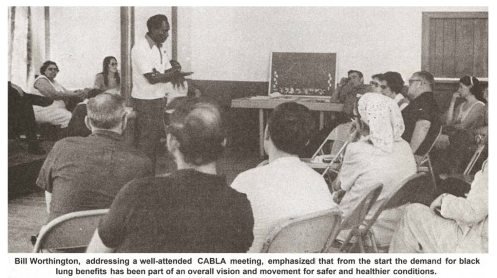Miner Bill Worthington addresses CABLA members on the importance of black lung benefits.