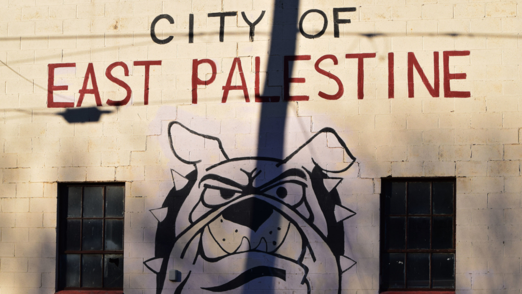 A mural of a bulldog in East Palestine, Ohio.