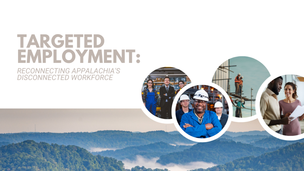 Illustration titled "Targeted Employment," featuring workers in various industries before a backdrop of the Appalachian Mountains.