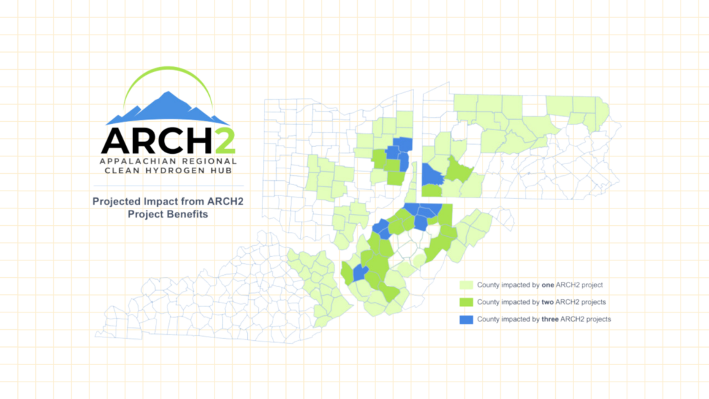 A map of counties impacted by ARCH2 projects.