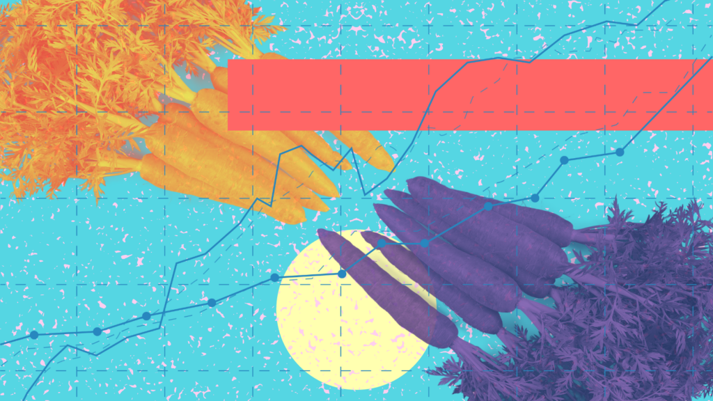 An illustration featuring carrots and diverging graphs.