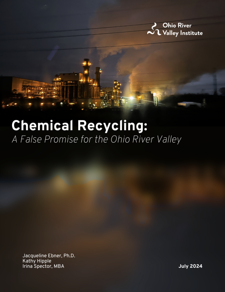 Cover illustration for "Chemical Recycling: A False Promise for the Ohio River Valley."