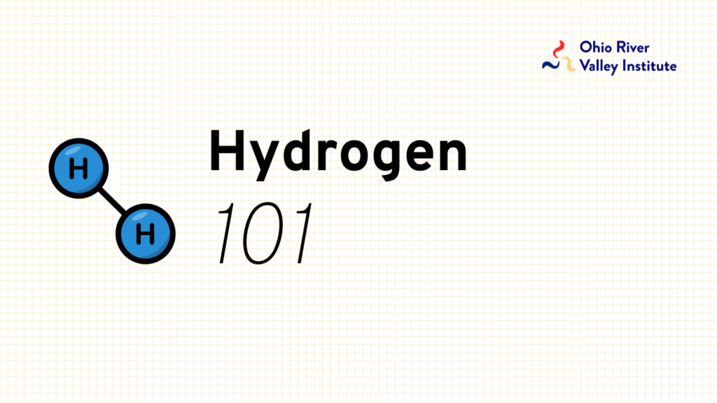 A graphic featuring a stylized hydrogen molecule titled, "Hydrogen 101."