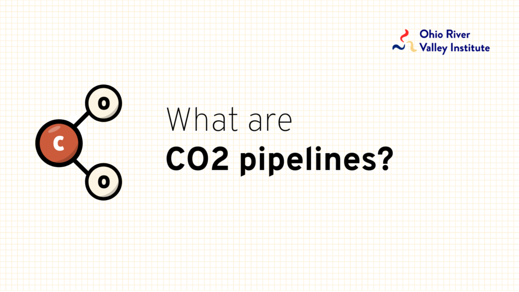 A graphic depicting a stylized carbon dioxide molecule titled, "What are CO2 pipelines?"