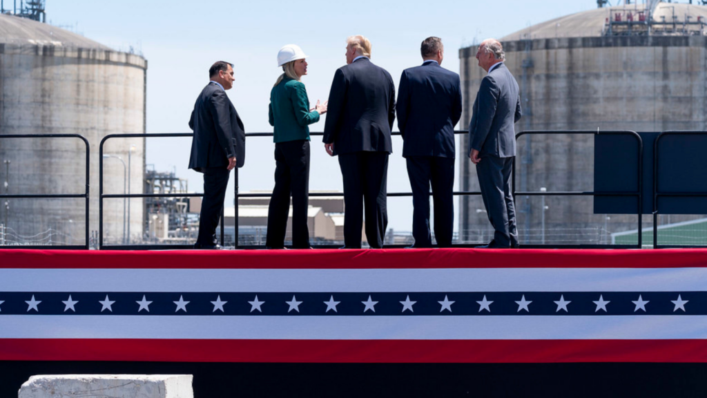 President Donald Trump tours the Cameron LNG export terminal in Hackberry, Louisiana.