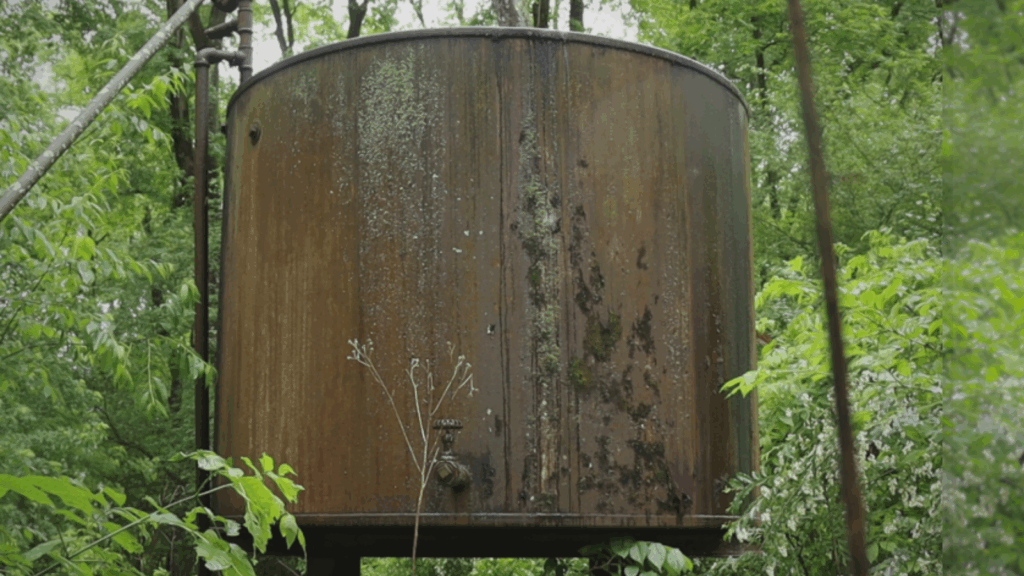 A rusty orphaned well site near Shenango River Lake, Pennsylvania.
