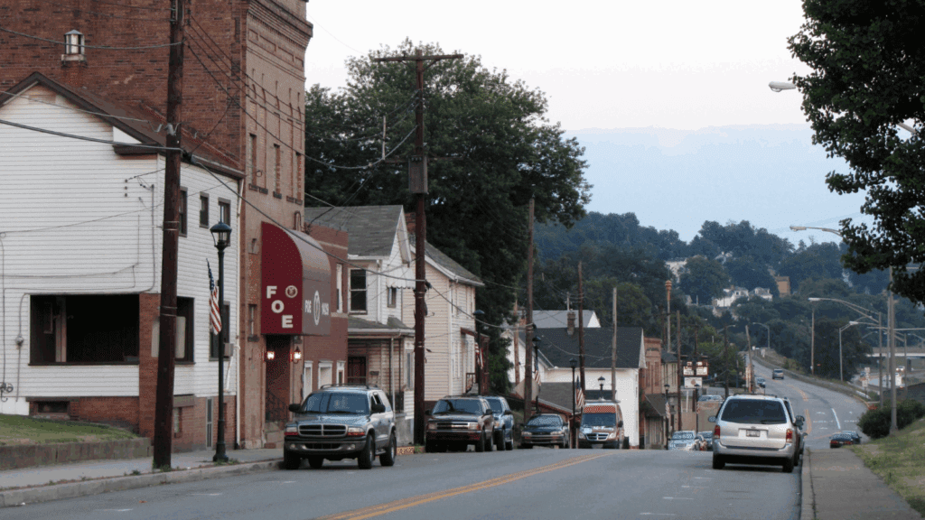 Evening falls on 3rd Avenue in Freedom, Pennsylvania.