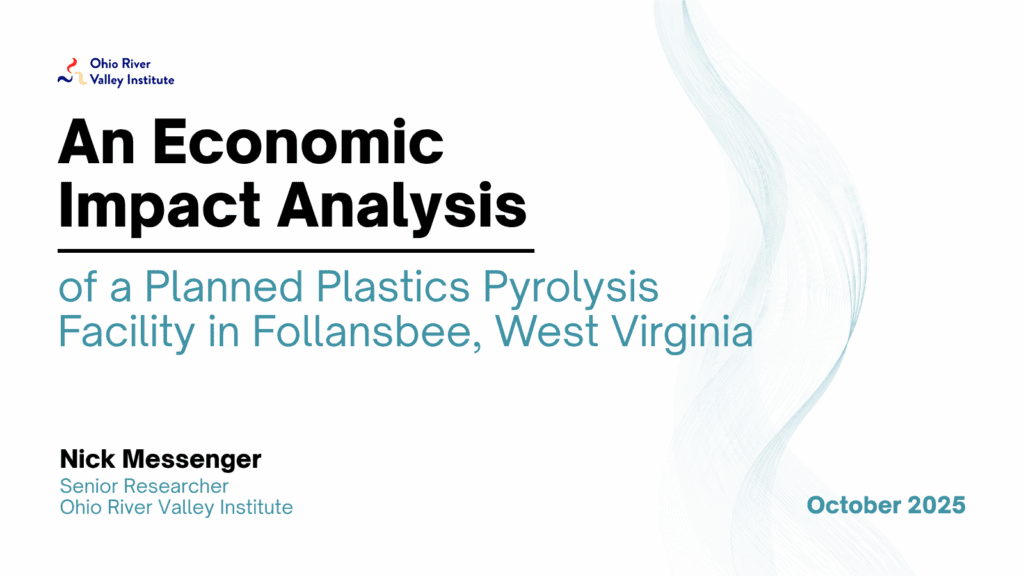 Header image for "An Economic Impact Analysis of a Planned Plastics Pyrolysis Facility in Follansbee, West Virginia," featuring a series of spiraling cyan lines.