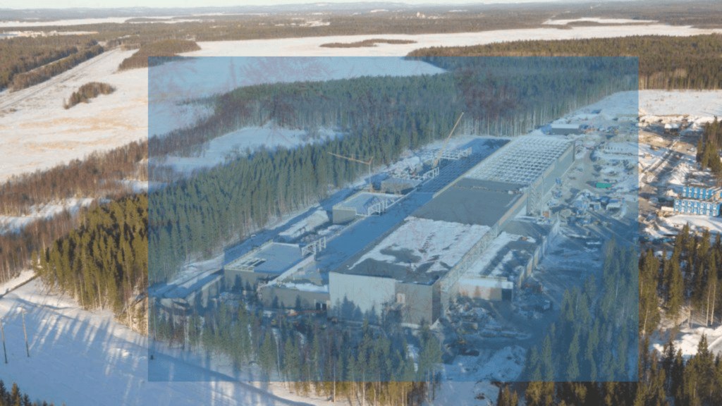 An illustration of a snow-covered data center with a semi-transparent blue rectangle in the foreground.